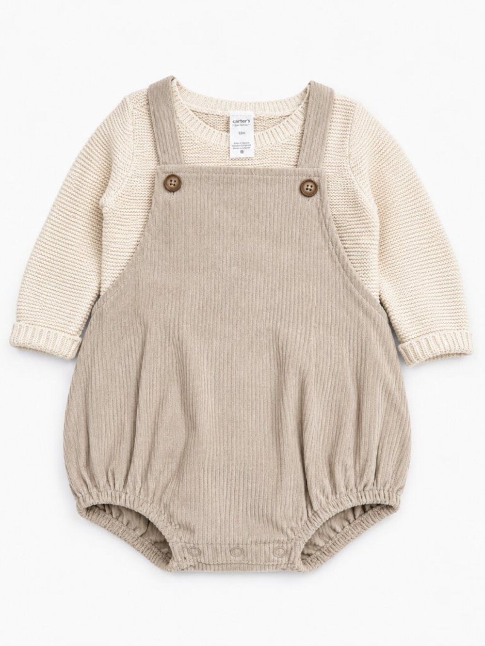 NWOT Carter's 2 Piece Jon Jon Romper Set Size 12 Months Fall Neutral Corduroy